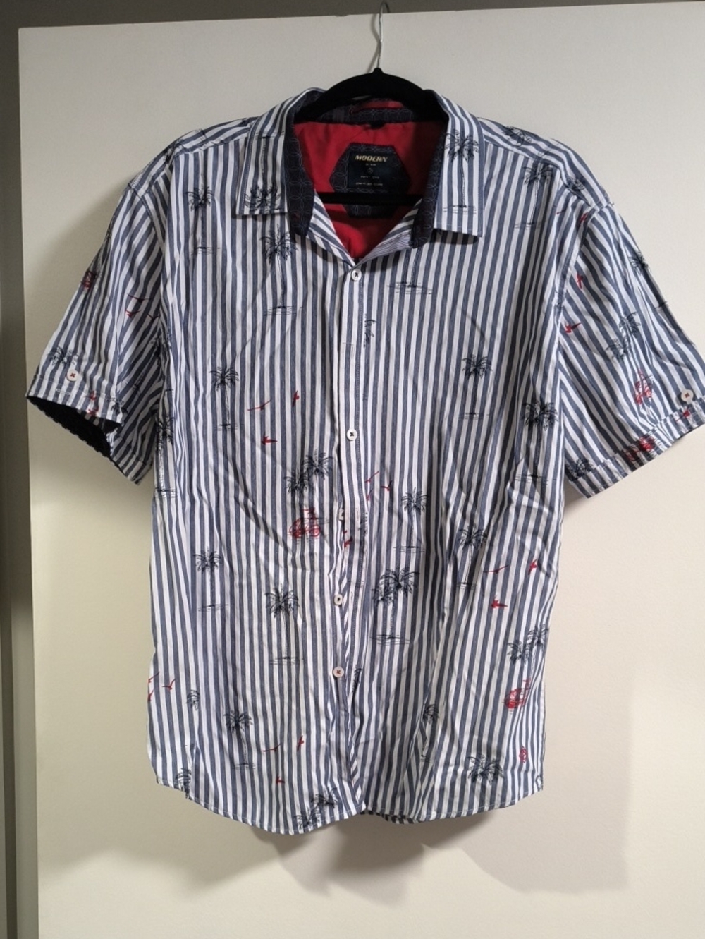 Point Zero Navy & White Striped Short-Sleeve Button-Up with Red Accents